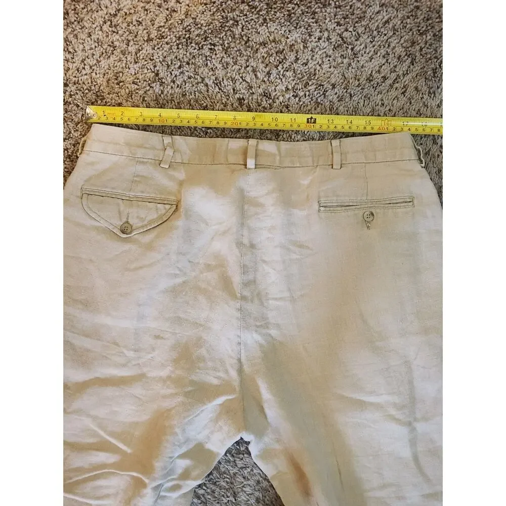 Polo Ralph Lauren Men's Beige Pleated Linen Pants Straight Leg Reg